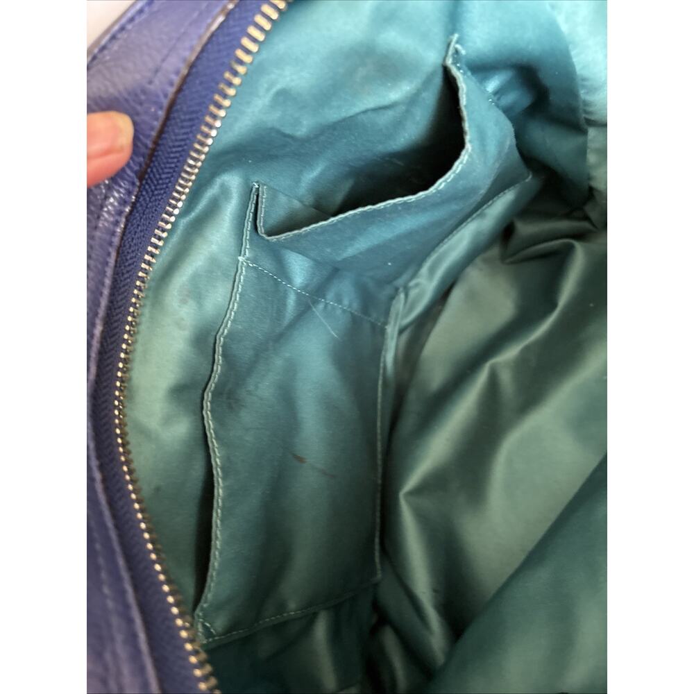 Coach Carrie Tote Blue Pebbled Leather Shoulder Bag F23284 green lining 2 handle - Picture 9 of 12